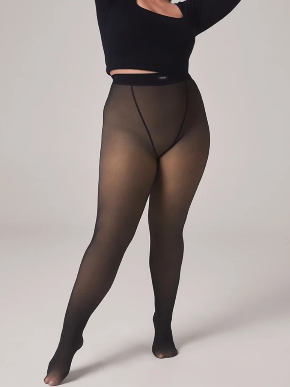 New Noosh Fleece Lined Black Sheer Illusion Fair Black Tights